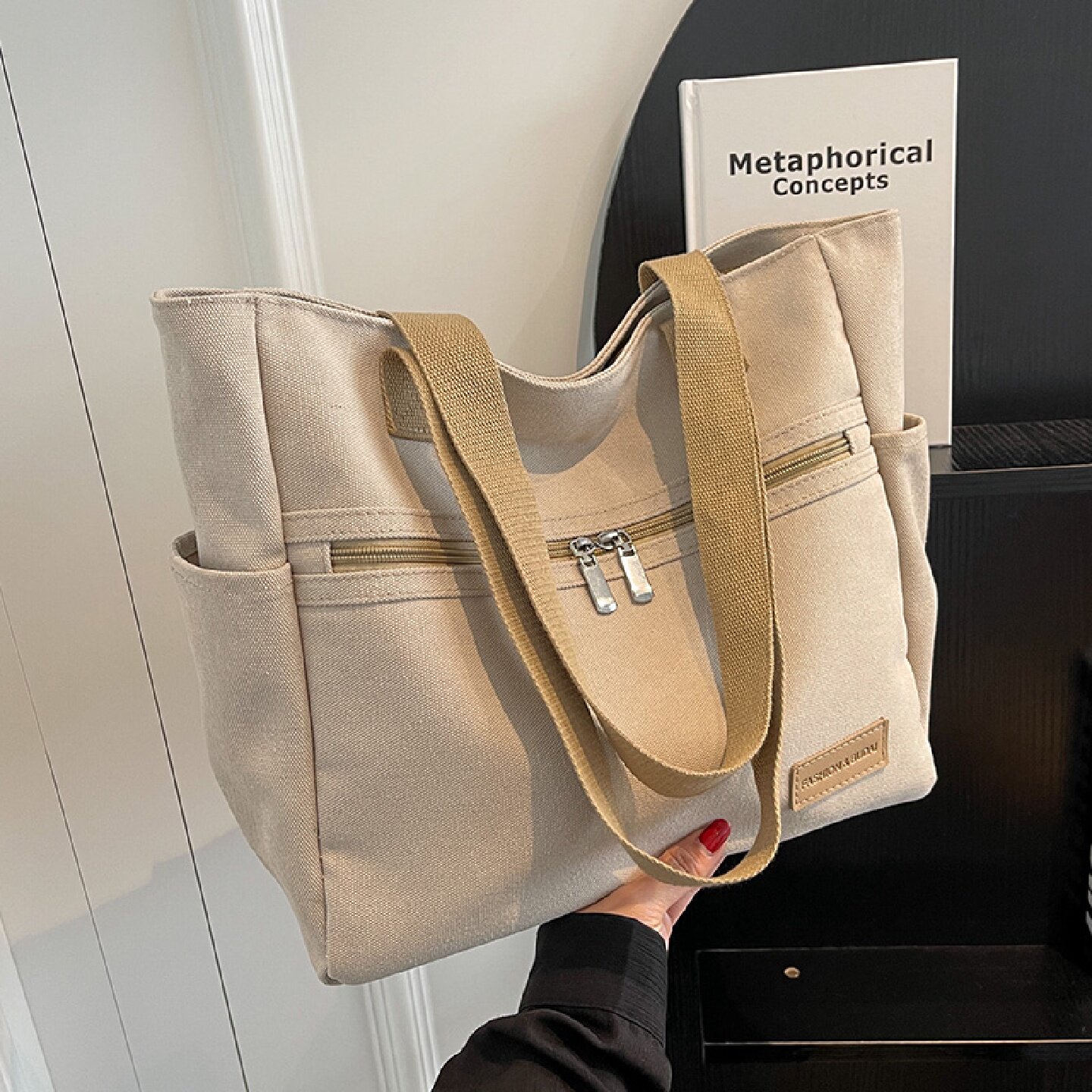 帆布包女夏大容量包包2025新款美式复古通勤手提包补课单肩托特包