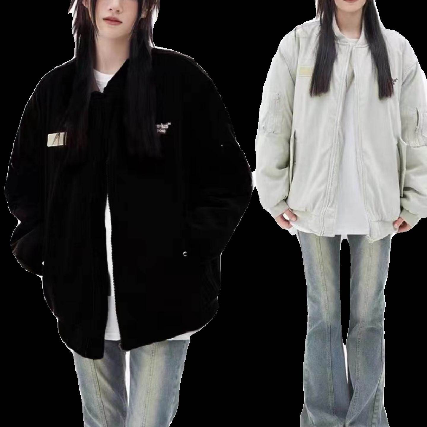 美式加厚棒球服新款棉服外套女秋冬季夹棉大尺码宽松夹克情侣飞行