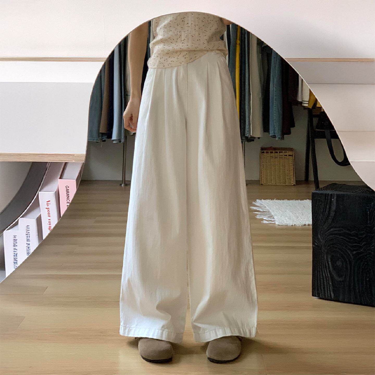 梨型身材白色阔腿牛仔裤女秋冬新款胖妹妹mm高腰宽松垂感拖地长裤