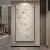 禅意走廊过道挂画花鸟茶室壁画 新中式 鹊上枝头入户玄关装 饰画竖版