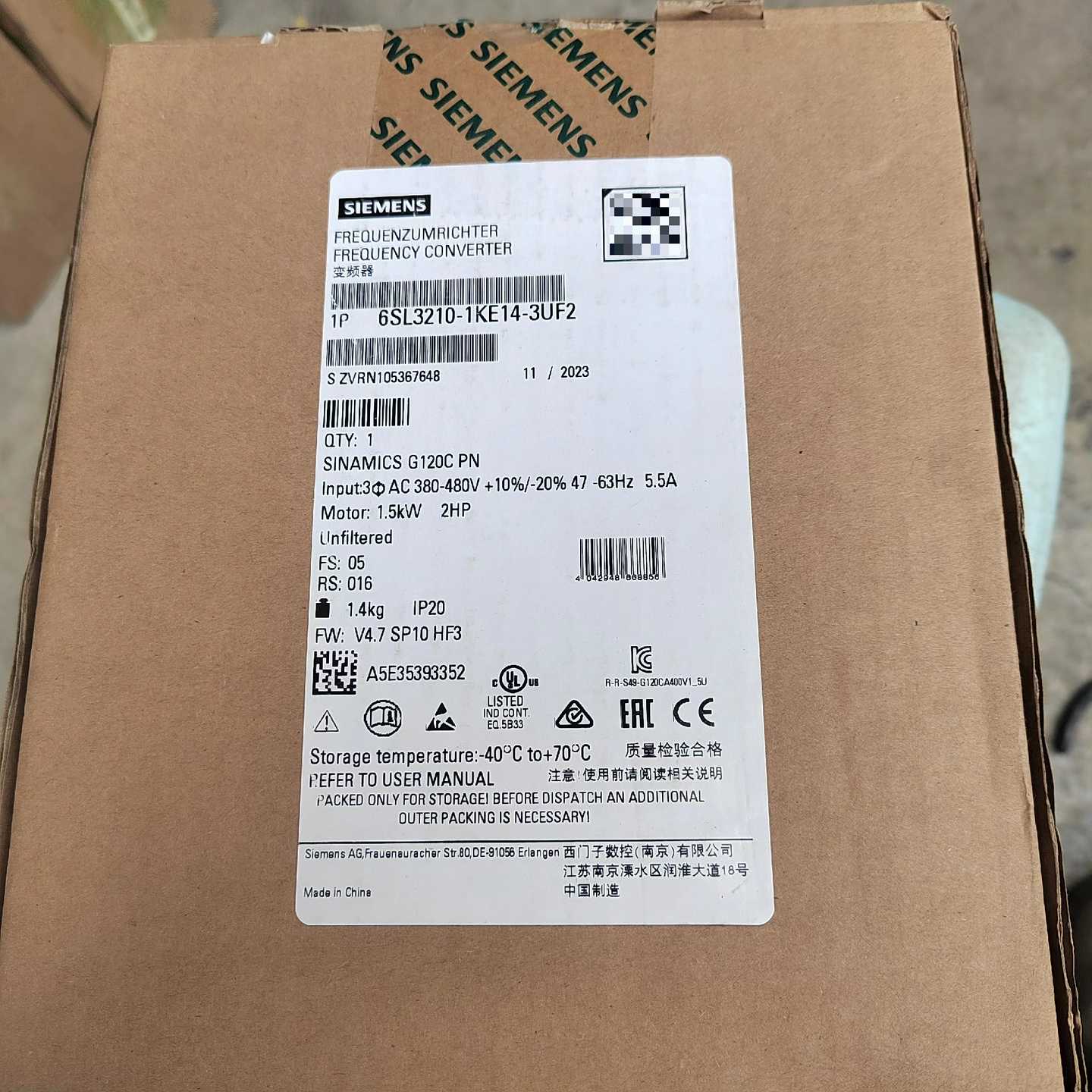 议P价全新开封西门子6SL3210-1KE14-3UF2变频器，1现货/维修