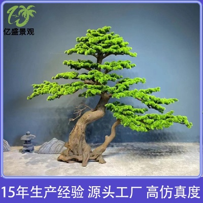 新中式仿真松树迎客松罗汉松室内楼梯下景观造景装饰绿植盆景摆件