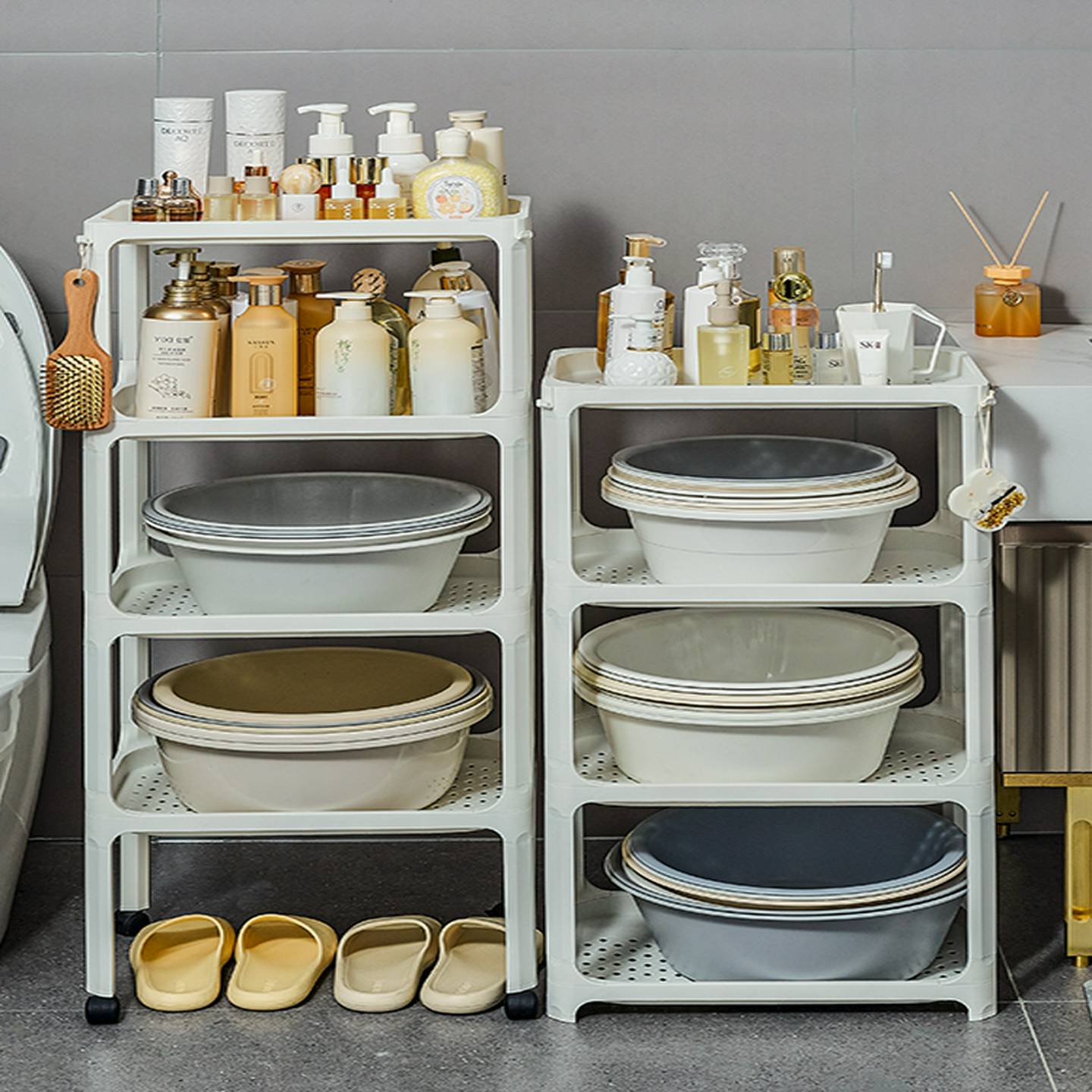 浴室沥水脸盆架卫生间桶盆置物架塑料落地洗衣机液收纳柜阳台推车