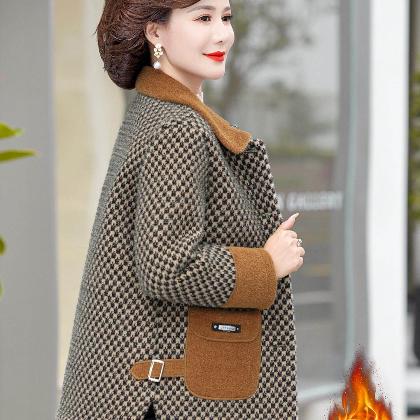 妈妈秋冬水貂绒毛呢外套加绒加厚5060岁中老年女装棉服洋气衣服