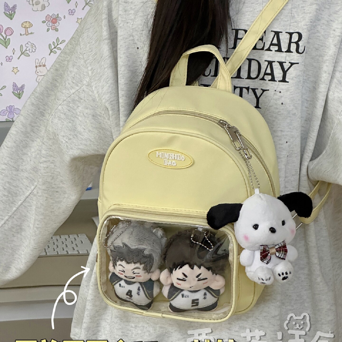 日系小个子迷你透明吧唧痛包10cm娃包女ins漫展背包大学生双肩包
