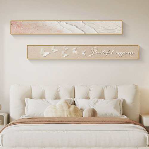 奶油风客厅装饰画长条抽象肌理沙发背景墙挂画高级感卧室床头壁画