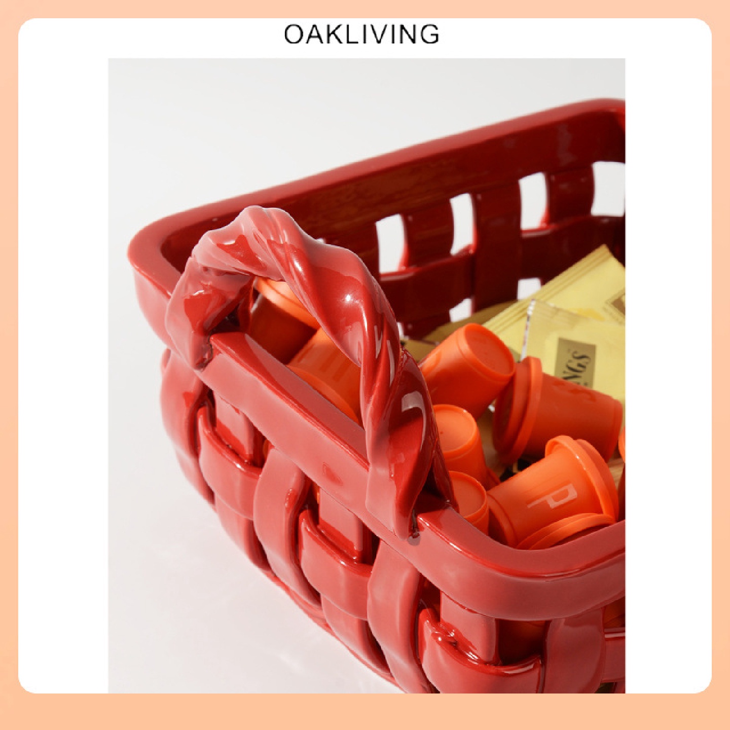 oakliving陶瓷编织篮带提手家用手工编织水果篮收纳杂物厨房