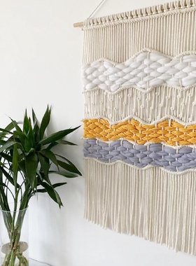 北欧手工编织彩色棉挂毯名宿酒店玄关背景墙装饰波西米亚风壁毯