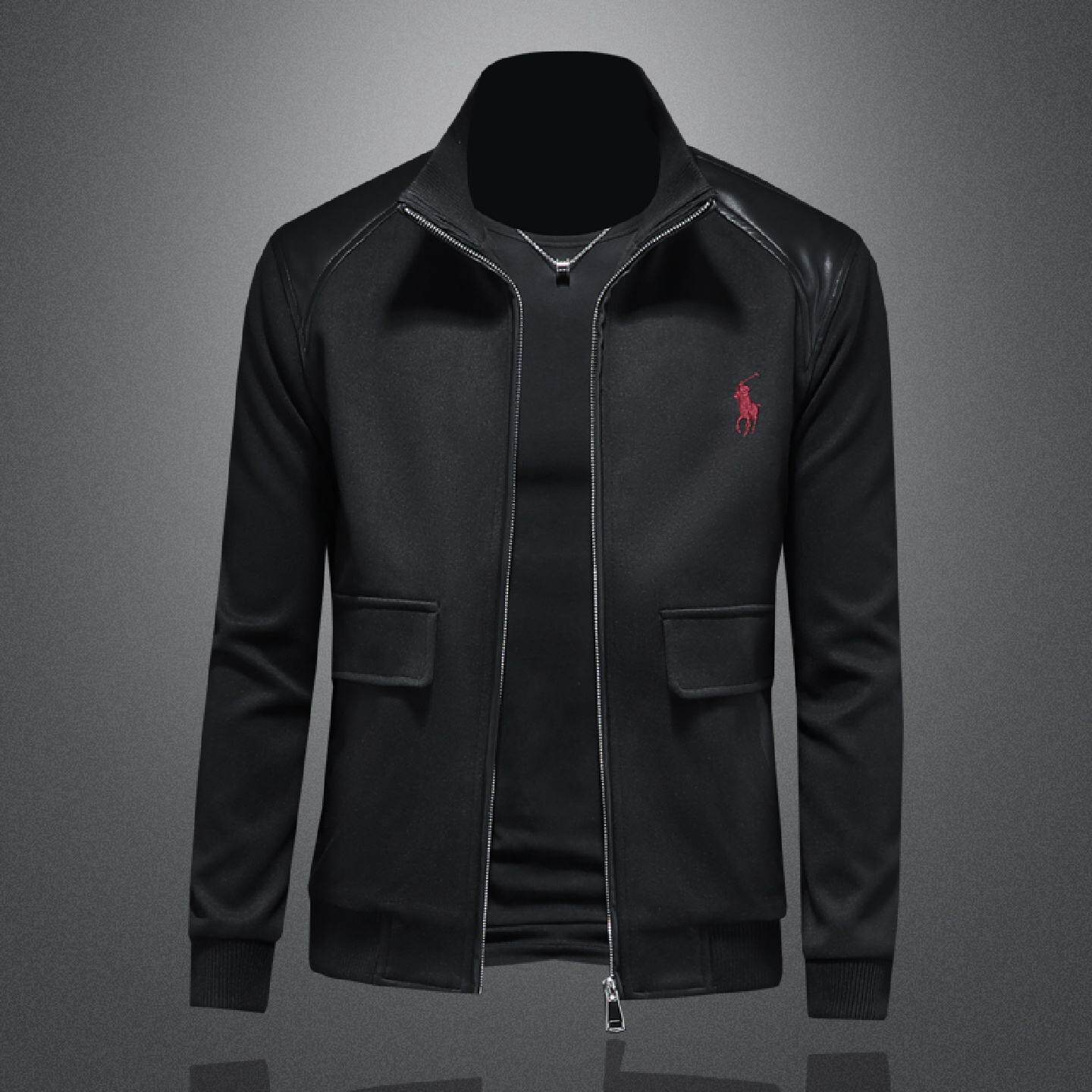 欧洲站立领夹克男士刺绣黑色高端修身显瘦时尚外套秋冬新款上衣潮