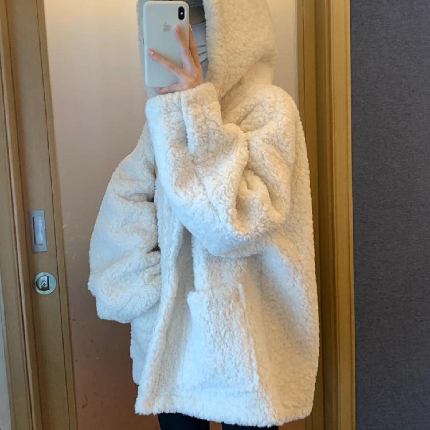 韩版慵懒风加厚羊羔毛外套女米白皮毛一体中长款大衣