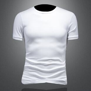 夏季薄款圆领纯色修身短袖恤男士弹力打底衫透气百搭棉质上衣潮潮