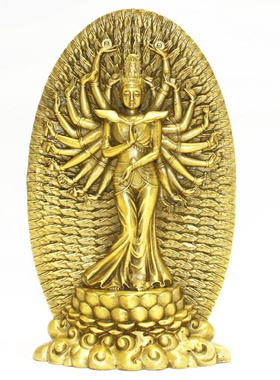 纯铜千手观音佛像家居装饰品观音摆件家用客厅工艺品中式