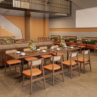 實木主題餐廳桌椅組合商用復古飯店茶餐廳東南亞西餐廳卡座沙發(fā)
