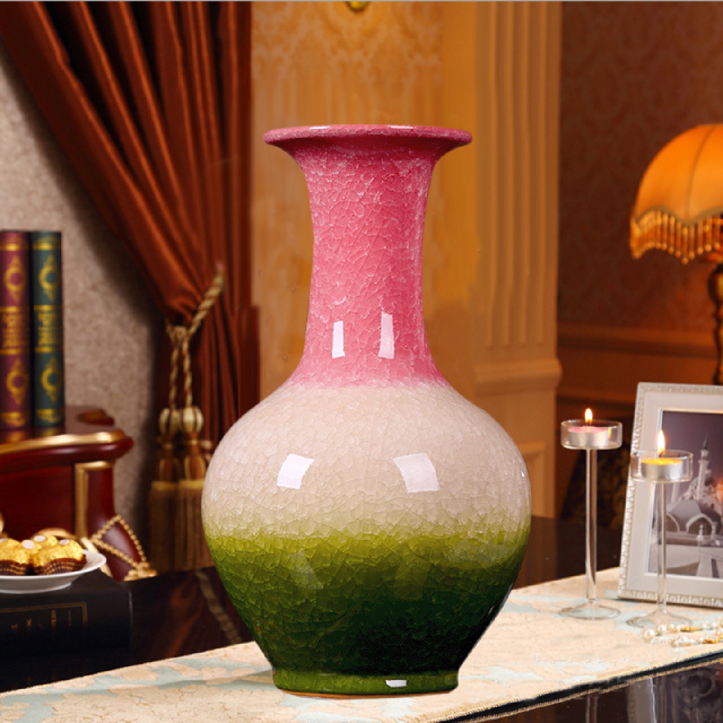 景德镇陶瓷器冰裂花瓶插花摆件彷古新中式客厅电视柜创意家居装饰