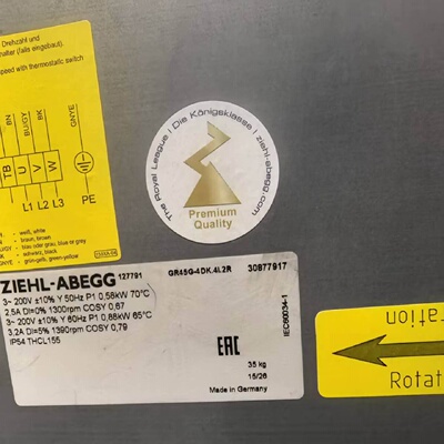 议价德国全录百ZIEHL-ABEGG离心风机GR45G-4DK.4I.2R 450mm3200V5