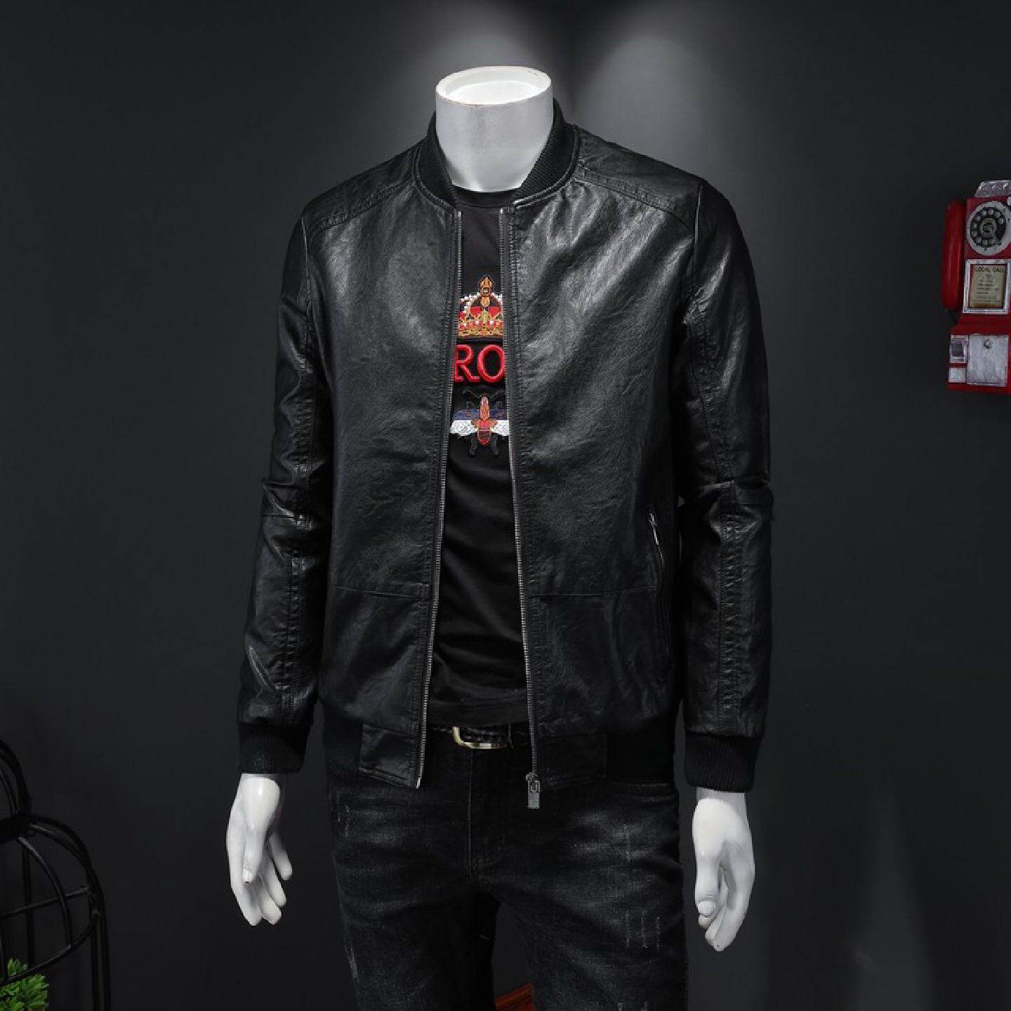 欧洲站秋季男士棒球领皮衣新款潮牌机车服潮流皮夹克男款外套潮男