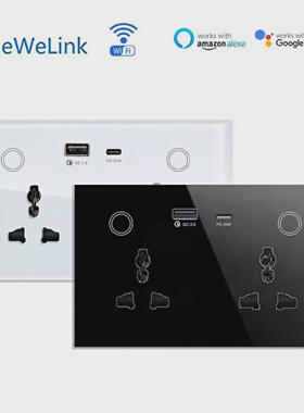 eWeLinkwifismartsocket147智能双插16A墙壁插座带USBType-C