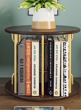 桌面书架小型旋转书架轻奢木质办公桌收纳架简易学生置新品
