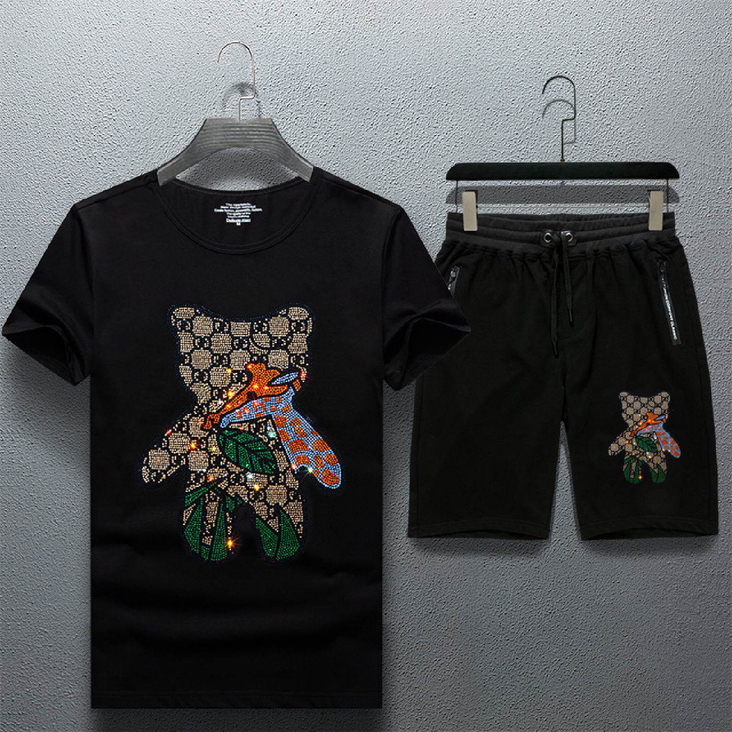 2026男士休闲套装两件套烫钻恤短袖潮流韩版帅气搭配衣服服夏季潮