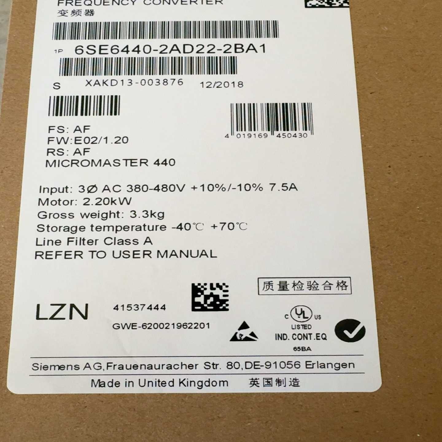 询价~6SE6440-2AD22-2BA1MM440变频