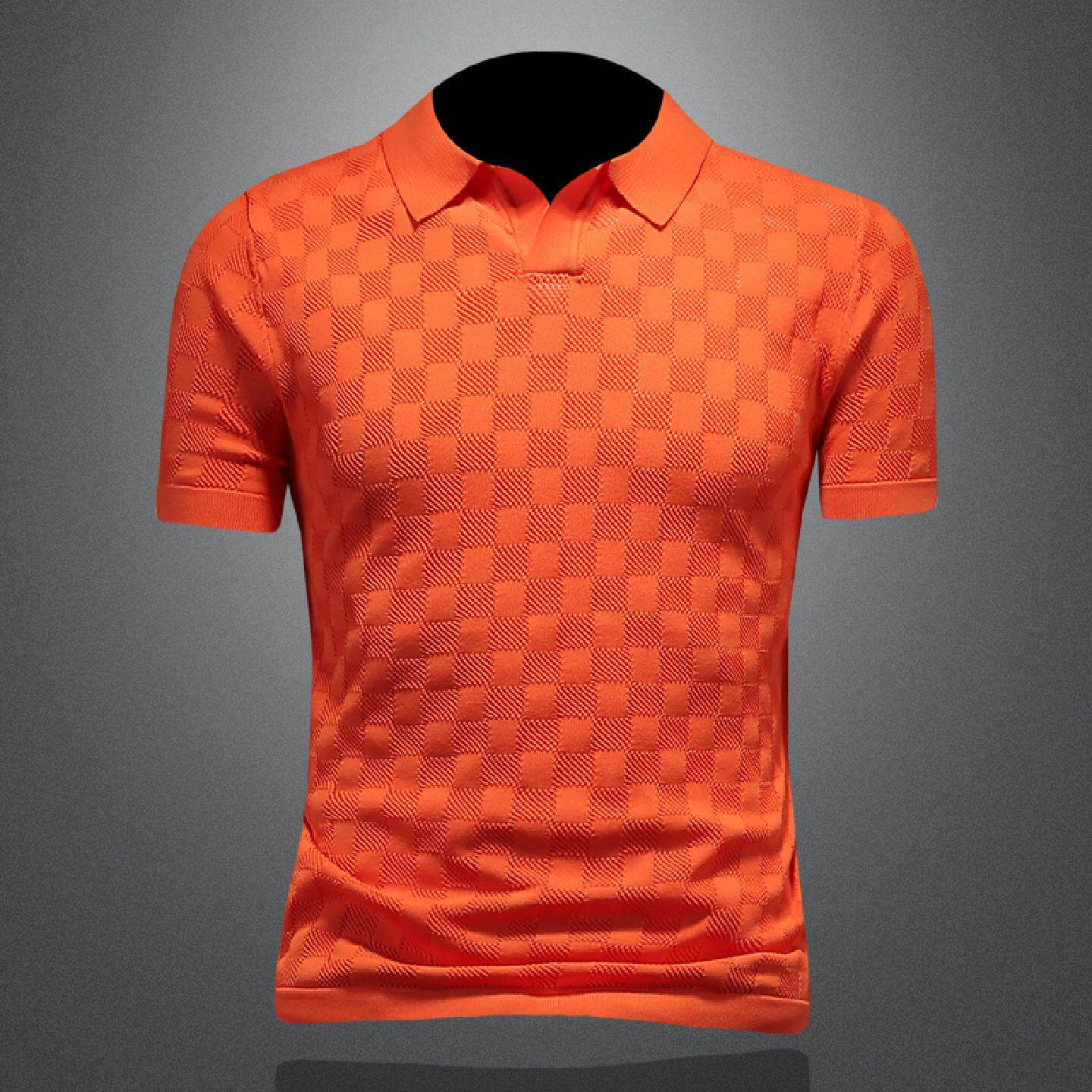 短袖男夏季衫高端轻奢冰丝薄款镂空针织翻领休闲潮流翻领恤潮男装