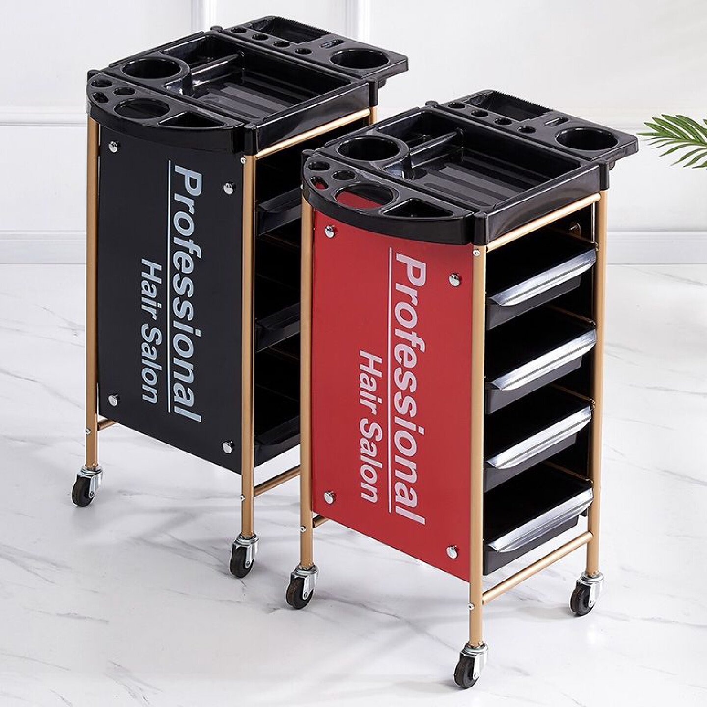 新款复古美发车发廊工具小推车理发店烫染发型师加固专用手推杠车