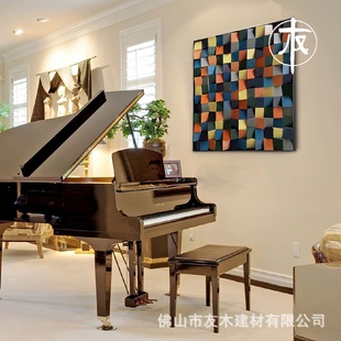 饰酒店大堂展厅餐厅客厅室内挂画 彩色实木斜面马赛克立体背景墙装