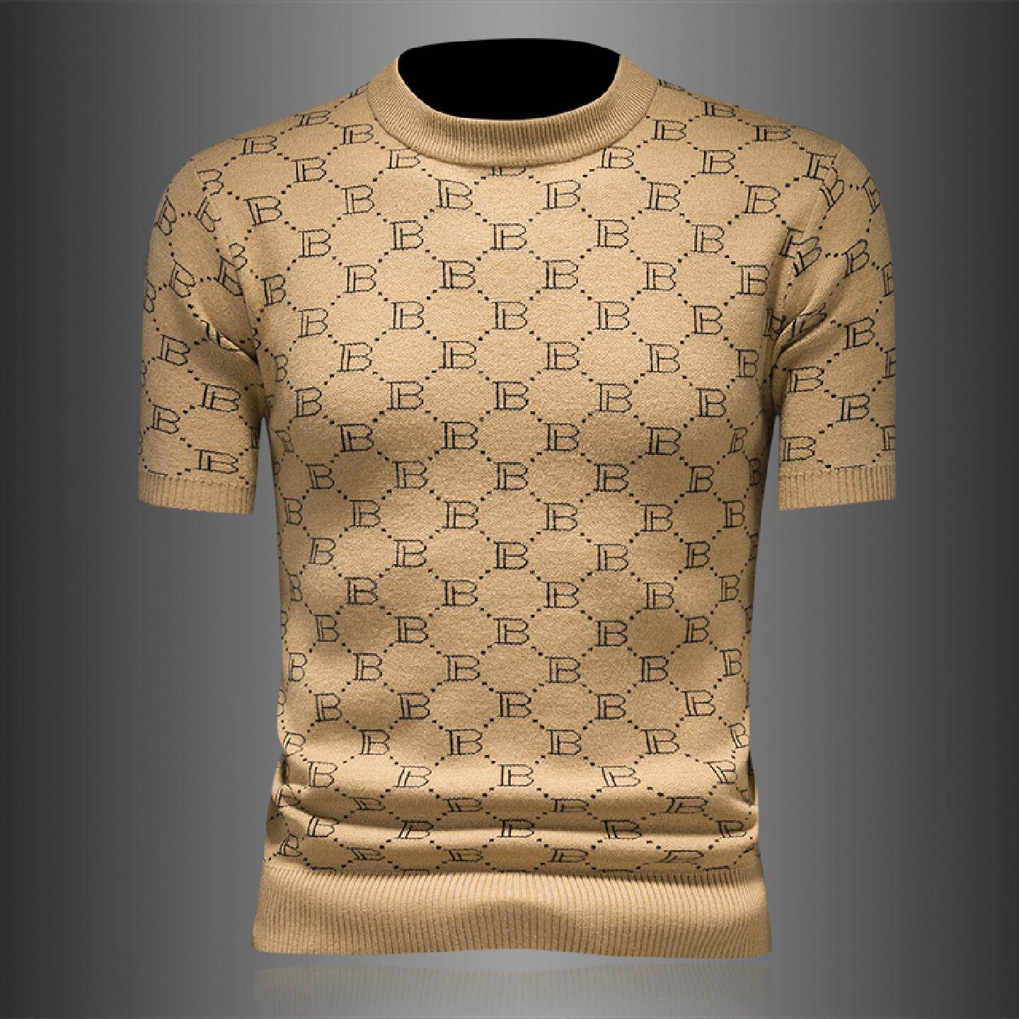 欧洲站保暖短袖毛衣男士秋冬季新款提花半高领修身针织打底羊毛衫