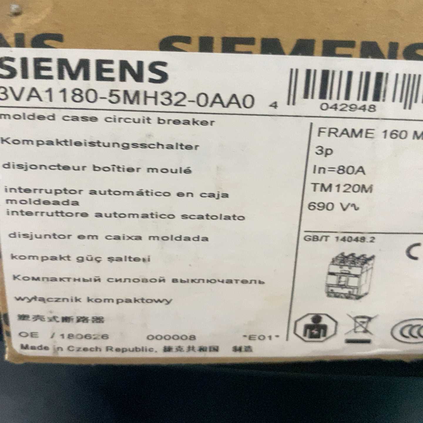 【议价】3VA1180-5MH32-0AA0塑壳断路器3VA80