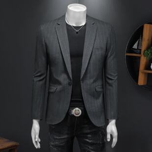 2026秋季新款一粒扣条纹西装男修身青年帅气外套痞帅潮流西服上衣