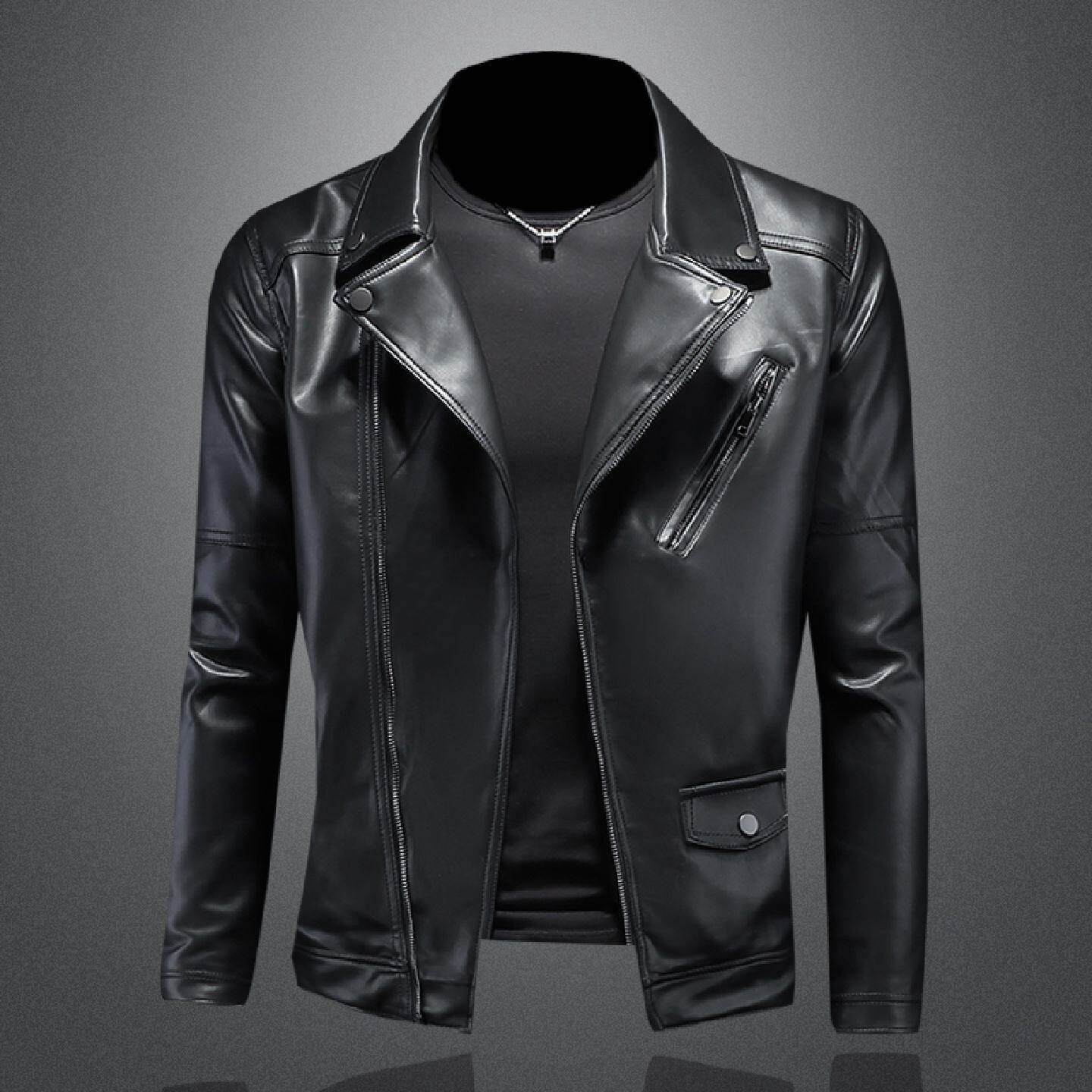 2026欧洲站轻奢机车服软皮夹克外套男春季新款斜拉链皮衣夹克上衣