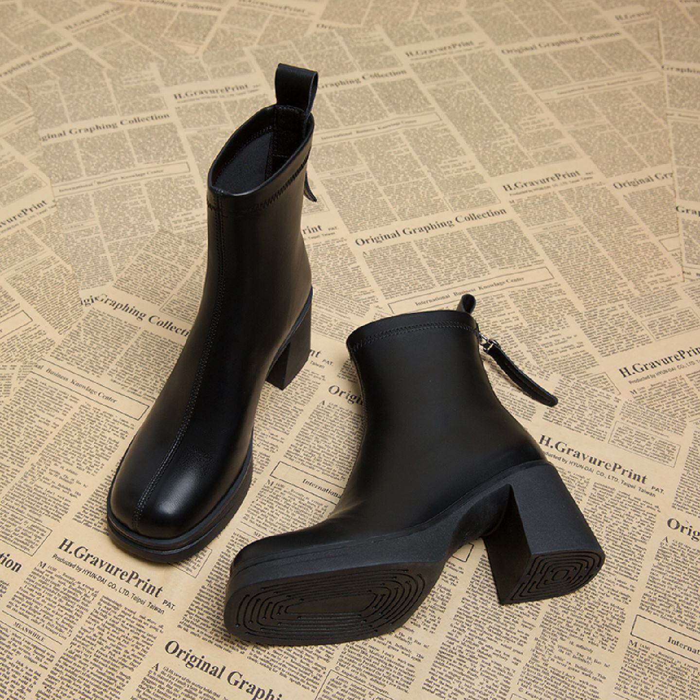 真皮显高显瘦早秋短靴女高跟2025新款秋冬款马丁靴春秋法式小踝靴