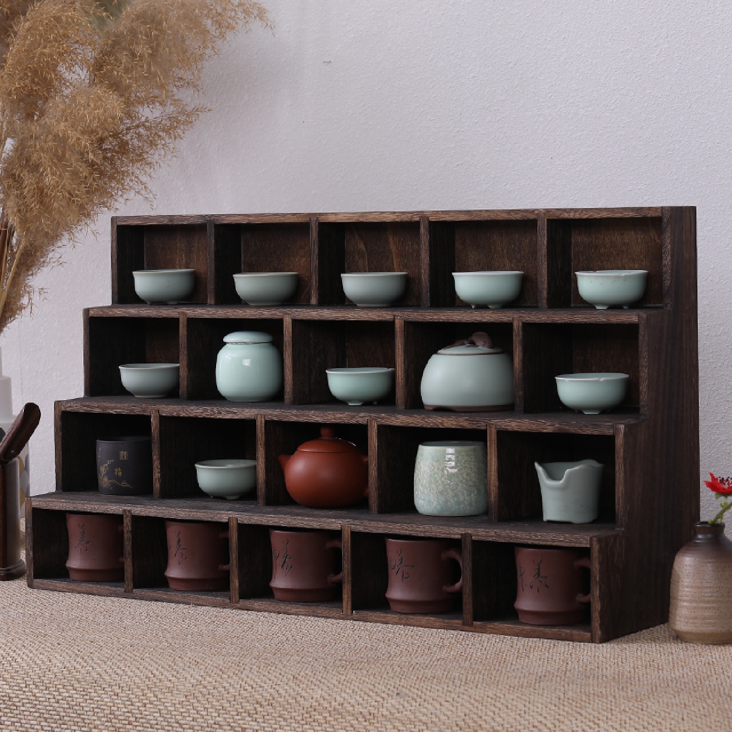 #实木博古架壁挂茶架多宝阁中式茶具紫砂壶茶杯收纳展示摆件置物