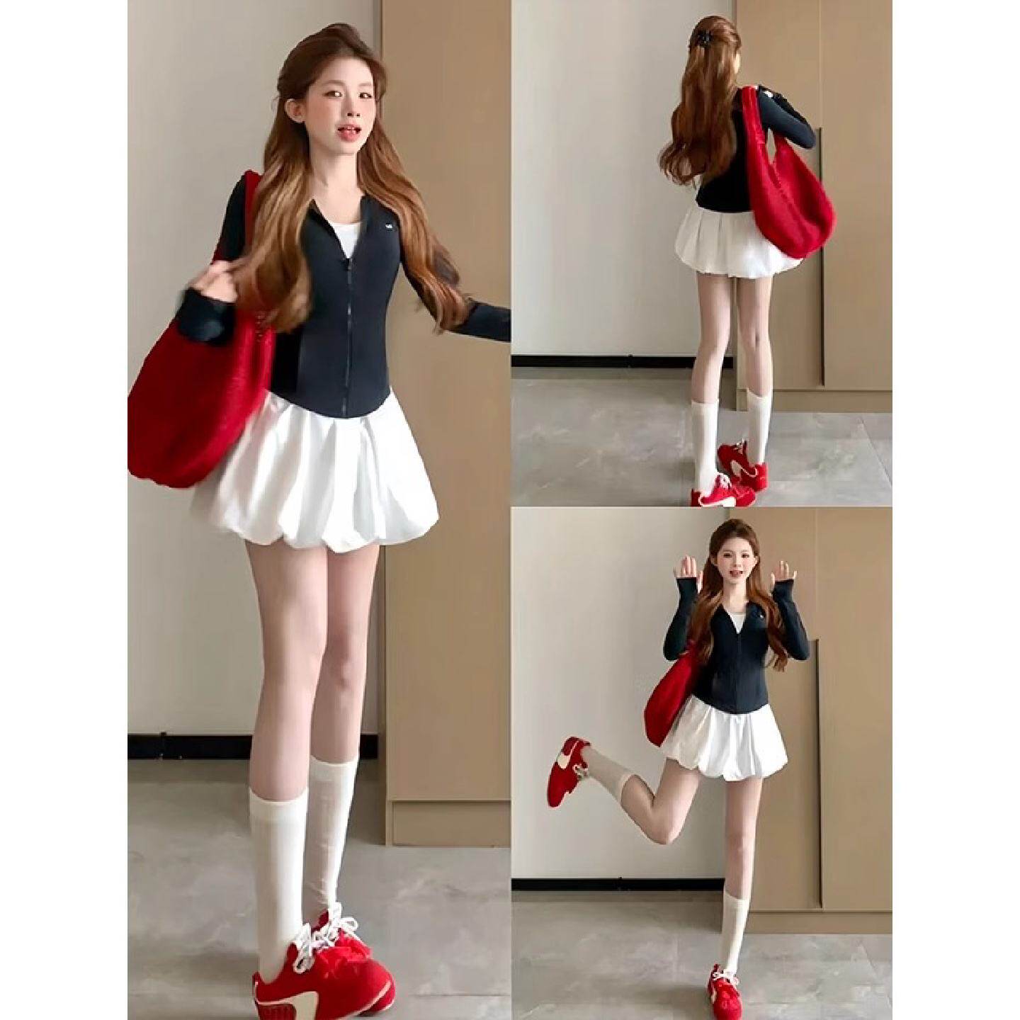 白色花苞短裙女夏季2025新款高腰a字泡泡蓬蓬裙小个子蛋糕半身裙