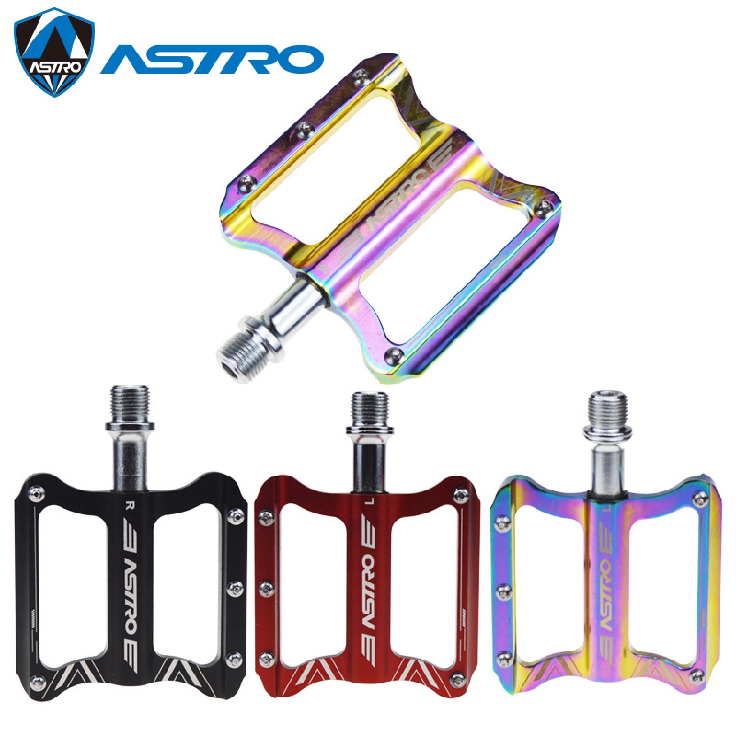 Astro电镀炫彩自行车脚踏板铝合金山地折叠脚蹬子DU轴承通用脚踩