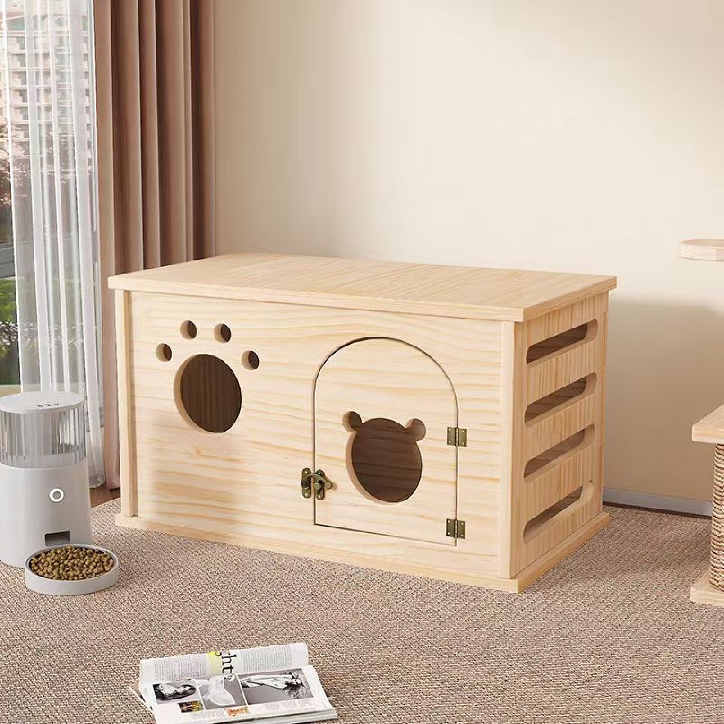 实木猫窝木箱子长方形宠物狗房子木屋室外松木环保小型泰迪犬舍