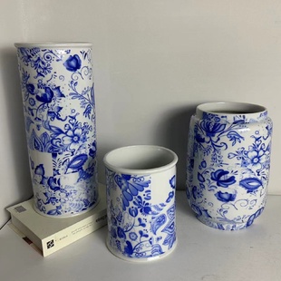 手工复古陶瓷花瓶摆件客厅插花禅意入户玄关家居装 新中式 饰品