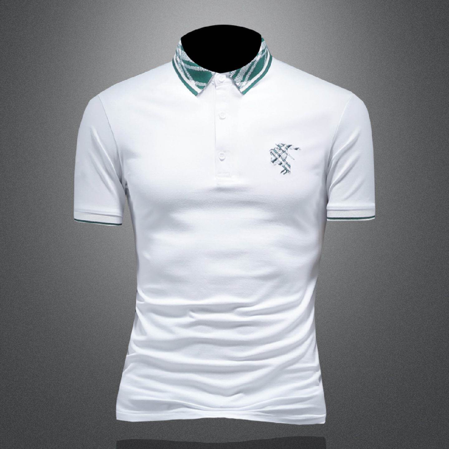 夏季男士短袖恤衫欧货高端时尚个性植绒印花翻领衫休闲恤潮男装简