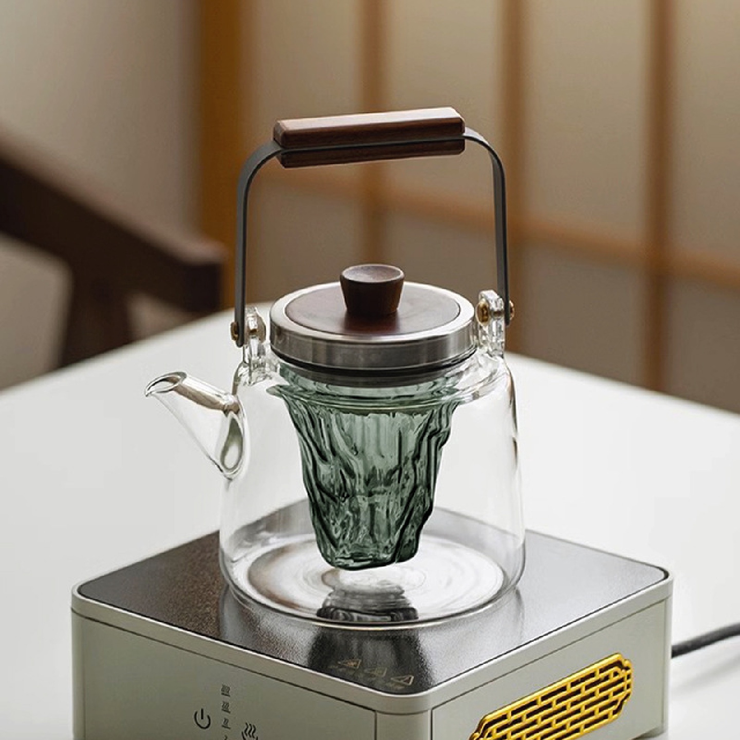 煮茶壶煮茶器新款加厚玻璃耐热烧水泡茶白茶胡桃木电陶炉煮茶炉