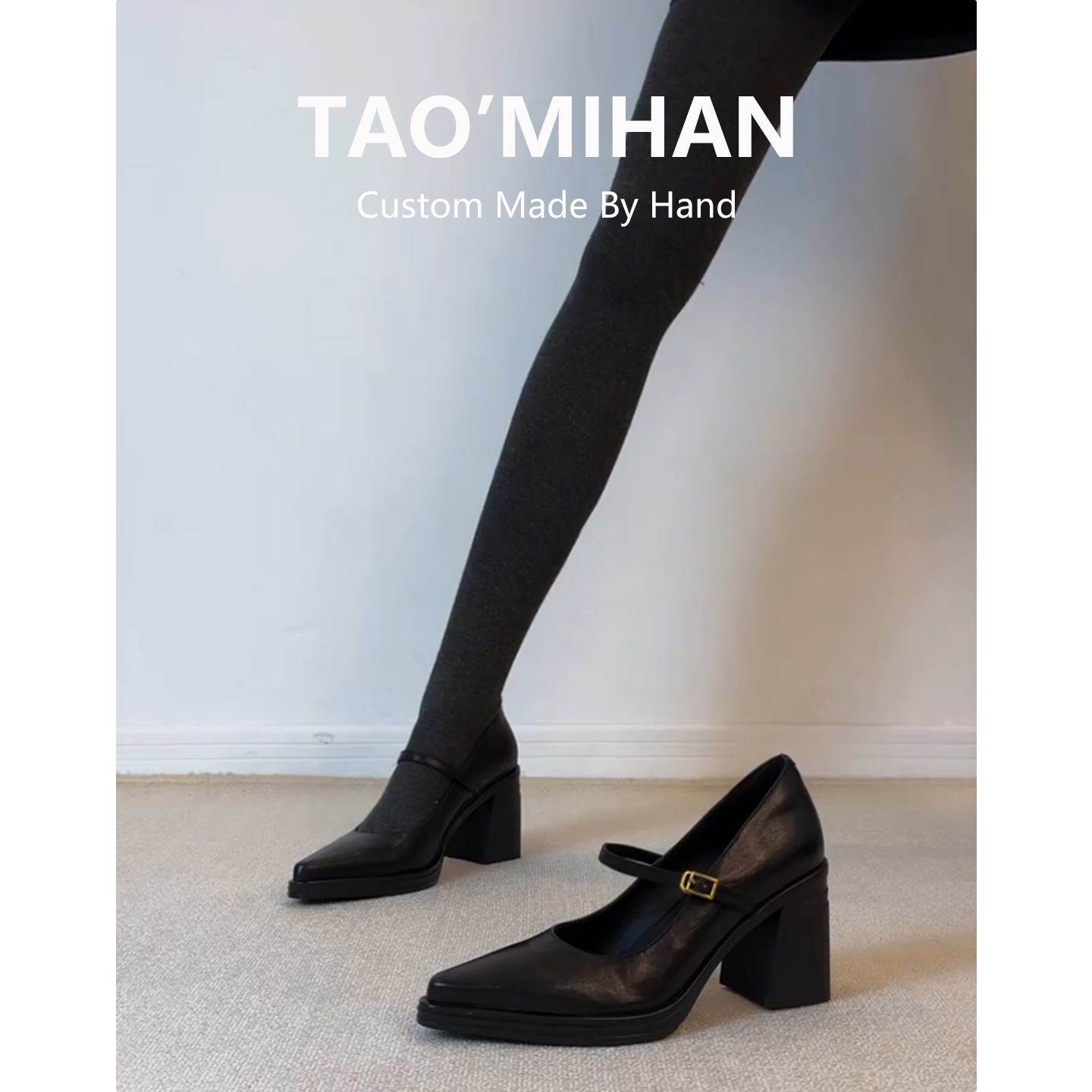 真皮法式不累脚高跟鞋玛丽珍鞋女2026新款黑色小皮鞋尖头粗跟单鞋