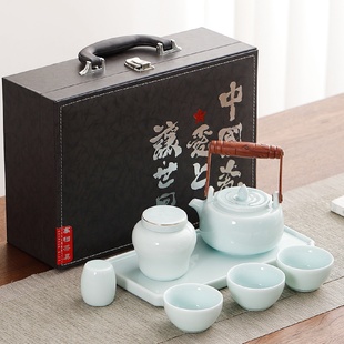 户外功夫陶瓷简约日式 影青瓷便携旅行茶具套装 茶壶茶杯干泡盘茶具