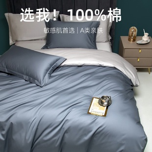 简约A类新疆长绒棉素色四件套100支全棉纯棉被套床单床上用品批发