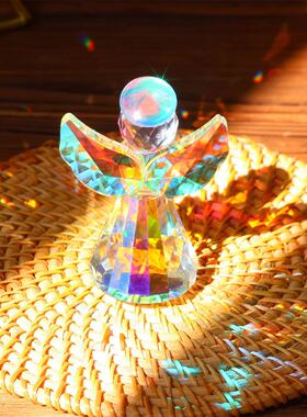 太阳捕手天使新款小摆件客厅桌面轻奢卧室七彩水晶摆件创意礼物