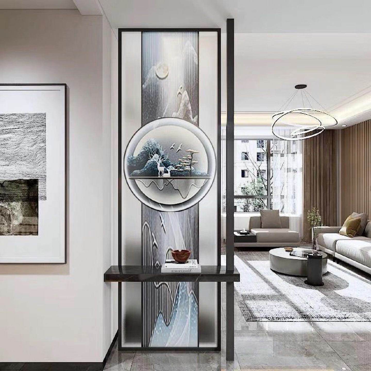 新款现代艺术入户玻璃屏风隔断卫生间客厅轻奢简约玄关卧室遮挡墙