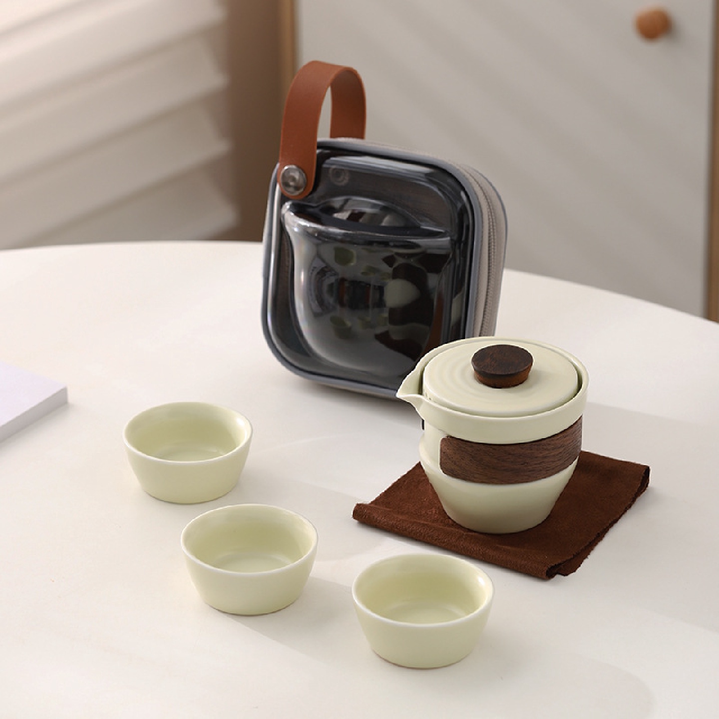 便携式陶瓷旅行茶具盖碗快客杯一壶三杯简易户外随行泡茶套装茶具