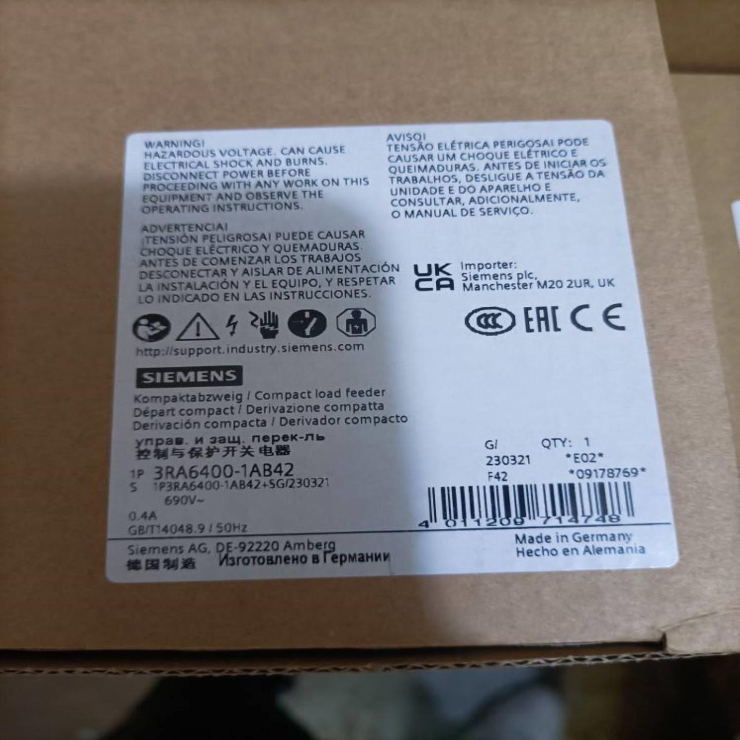 3RA6400-1AB42西门子控制与保护开关电器全新原装正品现货