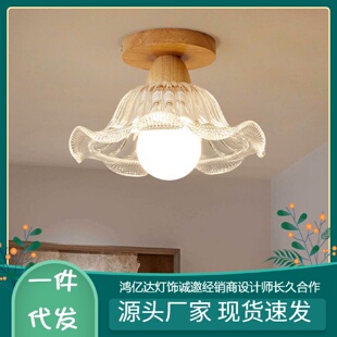 创意阳台客厅玄关灯具 北欧走廊过道灯玻璃实木吸顶灯现代简约日式