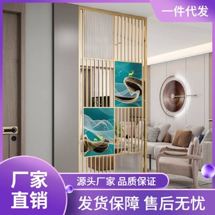 铁艺现代屏风隔断轻奢简约金属入户玄关客厅镂空不锈钢置物架