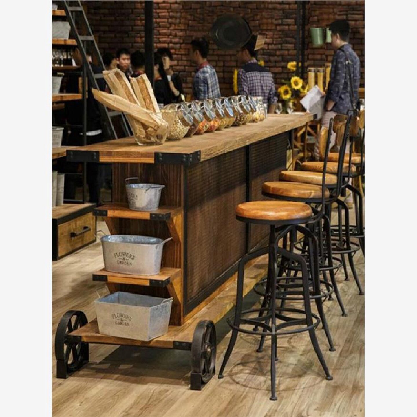 美式工业风复古实木咖啡酒吧台柜商用隔断桌水吧台桌椅操作台前台