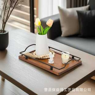 木质装饰托盘蜡烛香薰摆件铁艺托盘烛台装饰展示托盘果盘实木餐盘